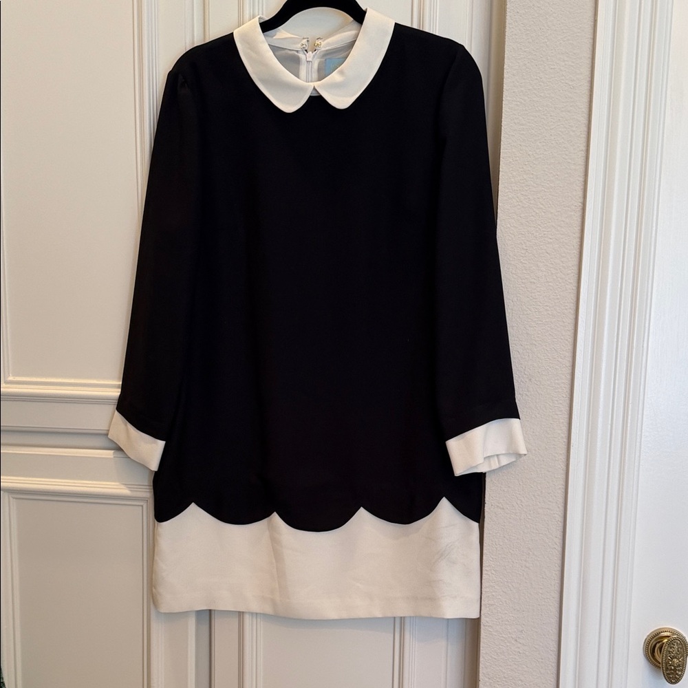 CeCe Black and White Scalloped Dress